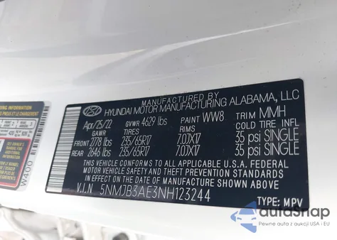 2022 Hyundai Tucson Sel z USA, uszkodzony, nr VIN 5NMJB3AE3NH123244